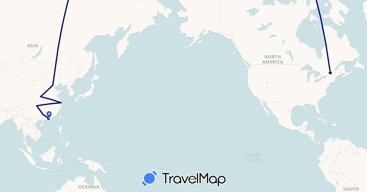 TravelMap itinerary: driving in Canada, China, Hong Kong, Macau (Asia, North America)